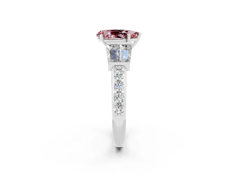 White gold Pear Cut Morganite Engagement Ring with Baguette Side Stones and Channel Set Band_2