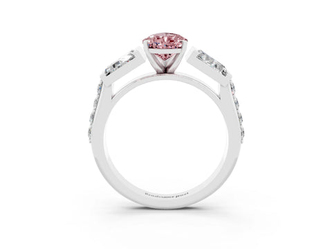White gold Pear Cut Morganite Engagement Ring with Baguette Side Stones and Channel Set Band_3