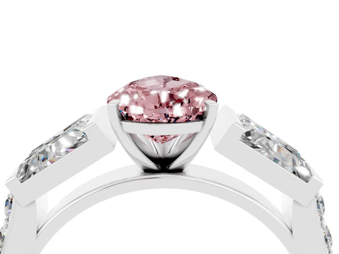 White gold Pear Cut Morganite Engagement Ring with Baguette Side Stones and Channel Set Band_4