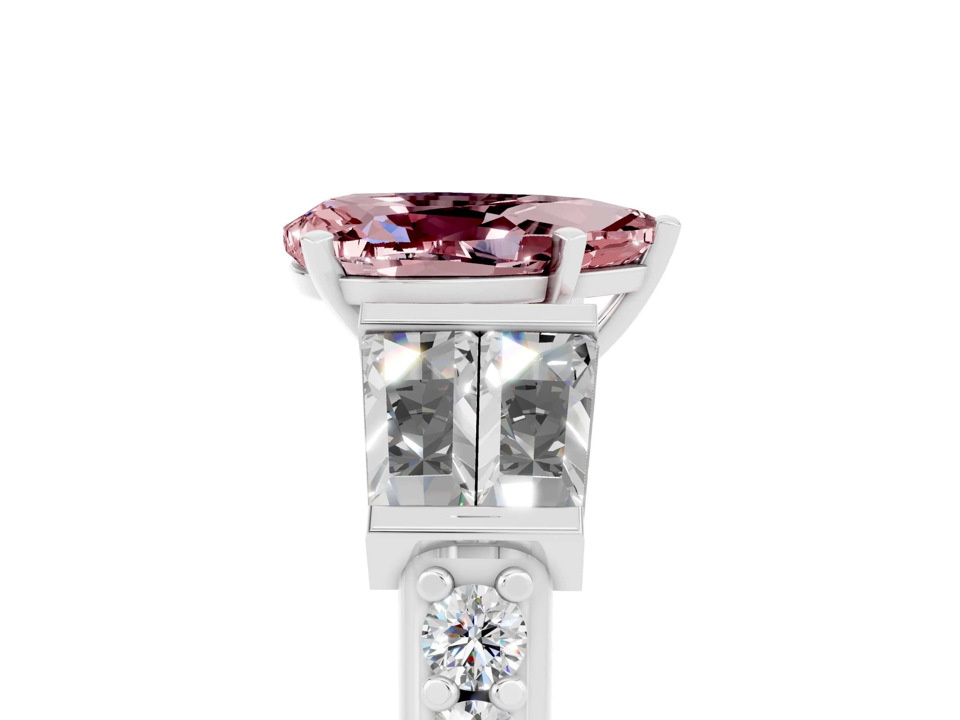White gold Pear Cut Morganite Engagement Ring with Baguette Side Stones and Channel Set Band_5