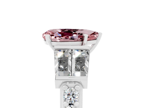 White gold Pear Cut Morganite Engagement Ring with Baguette Side Stones and Channel Set Band_5