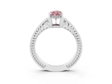 White gold Pear Cut Morganite Engagement Ring with Milgrain Channel Set Band and Prong Setting_3