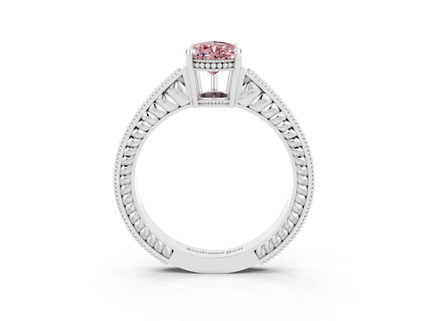 White gold Pear Cut Morganite Engagement Ring with Milgrain Channel Set Band and Prong Setting_3