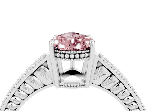 White gold Pear Cut Morganite Engagement Ring with Milgrain Channel Set Band and Prong Setting_4