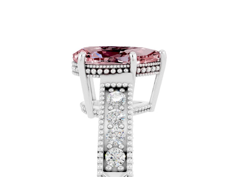 White gold Pear Cut Morganite Engagement Ring with Milgrain Channel Set Band and Prong Setting_5