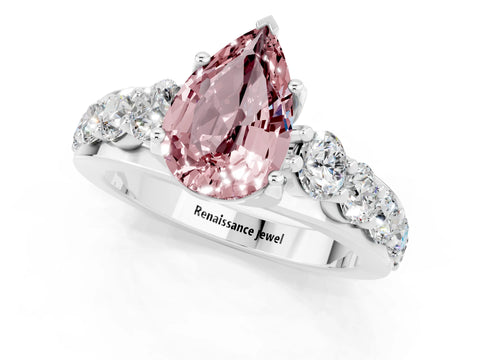 White gold Pear Cut Morganite Engagement Ring with Pavé Band and Four-Prong Setting_1