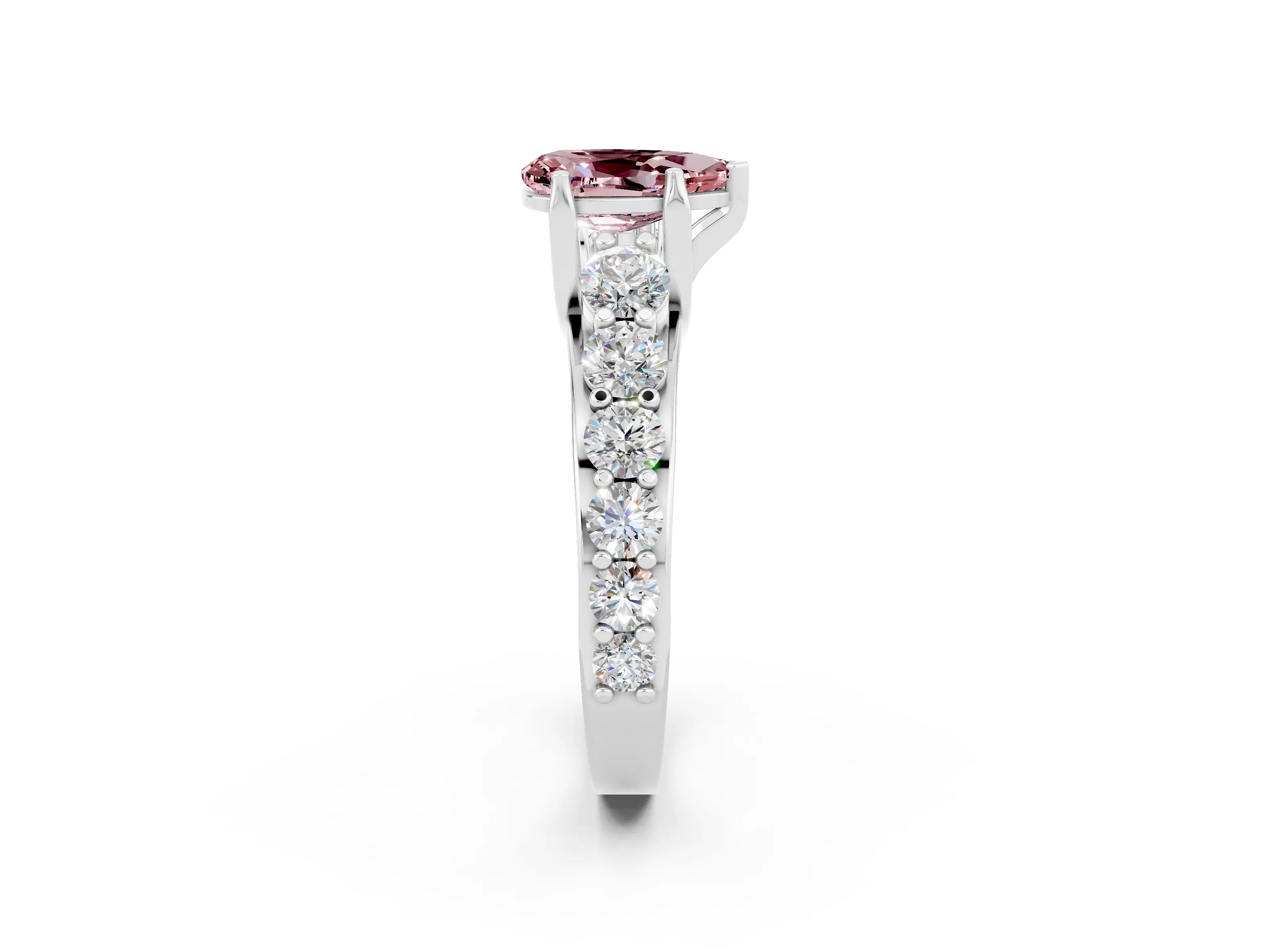 White gold Pear Cut Morganite Engagement Ring with Pavé Band and Four-Prong Setting_2