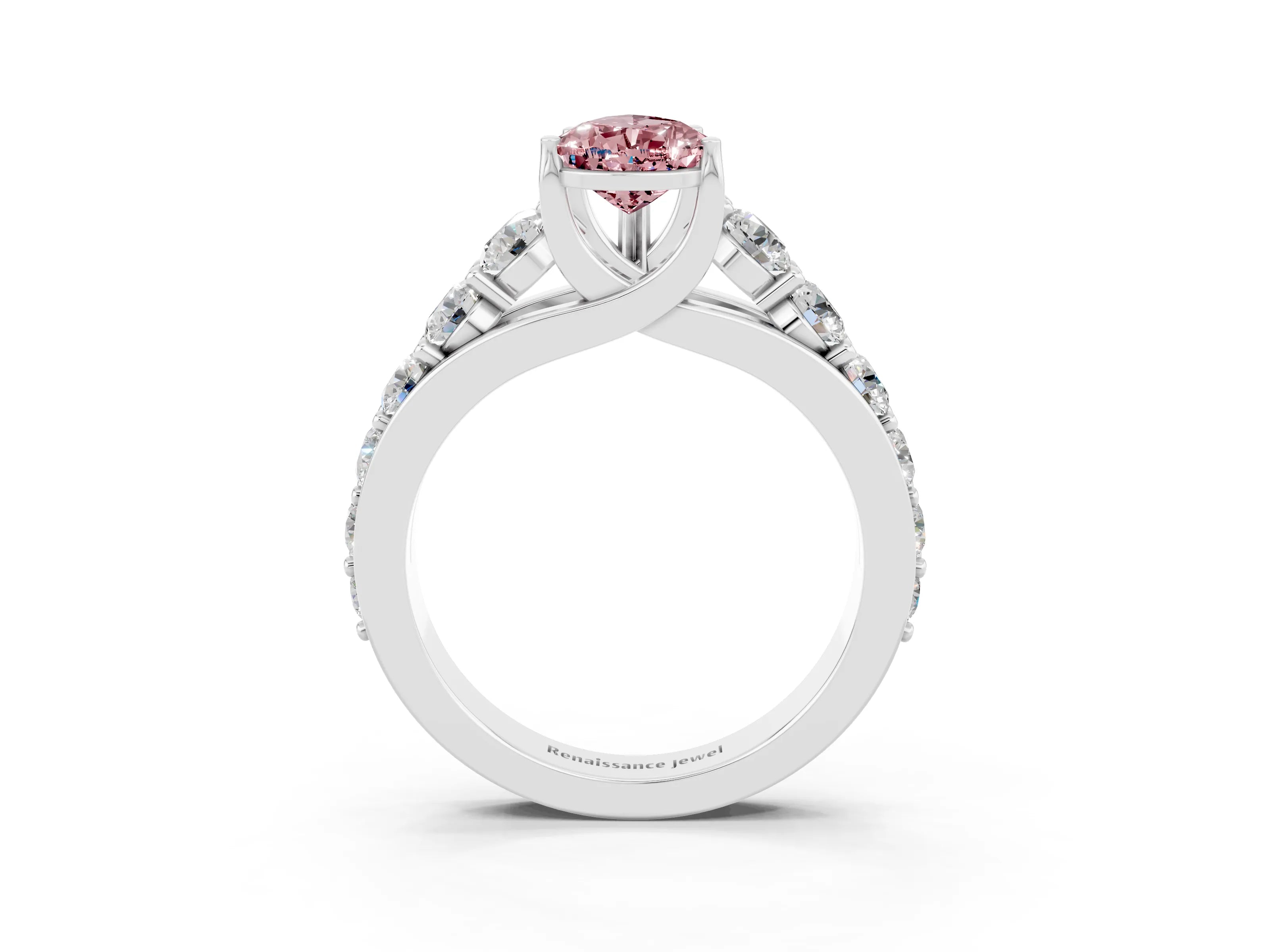 White gold Pear Cut Morganite Engagement Ring with Pavé Band and Four-Prong Setting_3