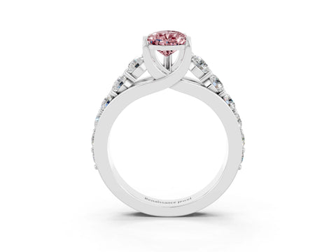 White gold Pear Cut Morganite Engagement Ring with Pavé Band and Four-Prong Setting_3