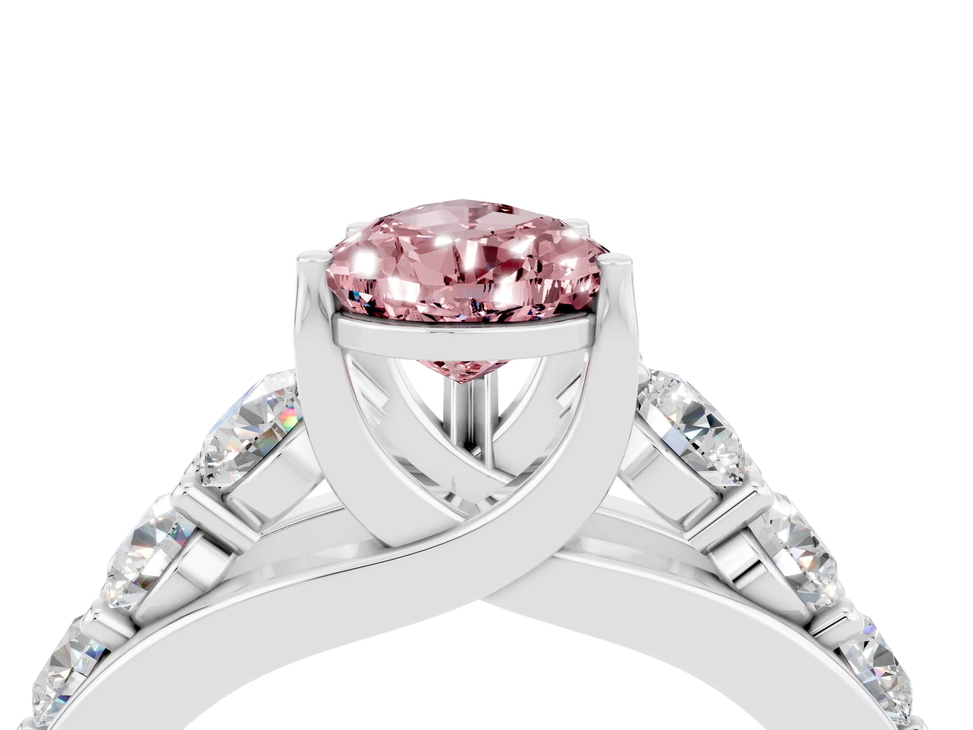 White gold Pear Cut Morganite Engagement Ring with Pavé Band and Four-Prong Setting_4