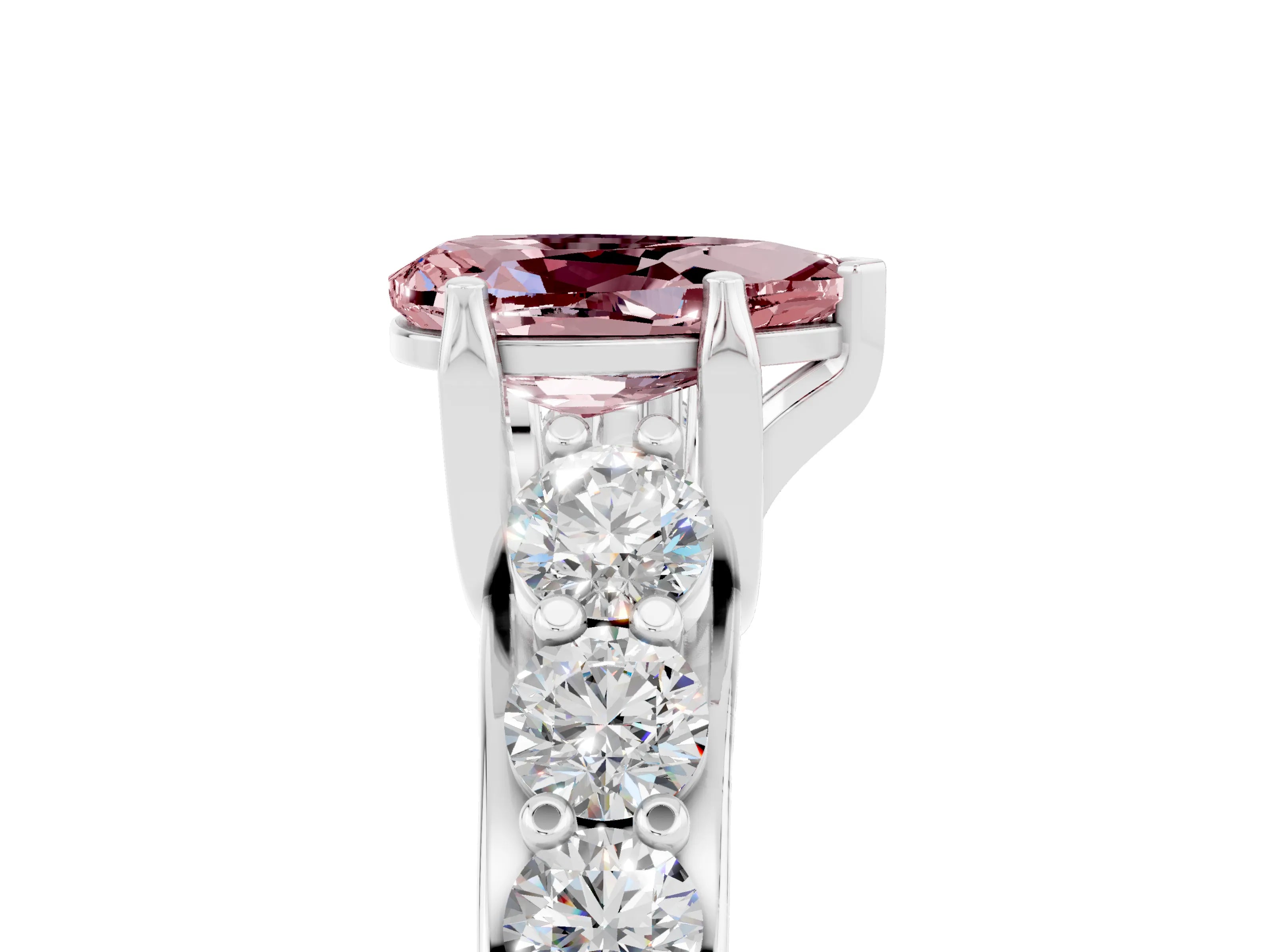 White gold Pear Cut Morganite Engagement Ring with Pavé Band and Four-Prong Setting_5