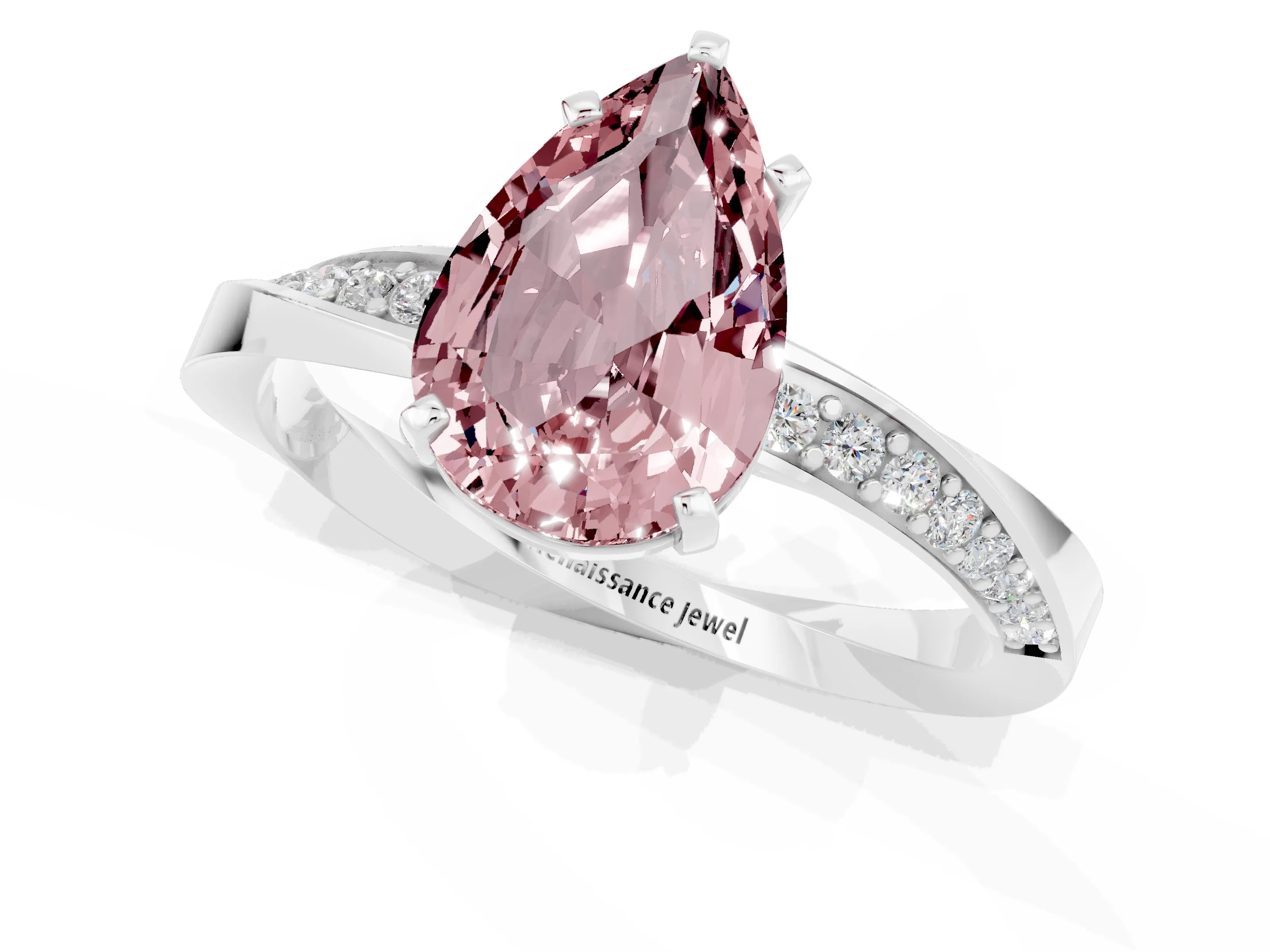 White gold Pear Cut Morganite Engagement Ring with Side Stone Accents and Four-Prong Setting_28