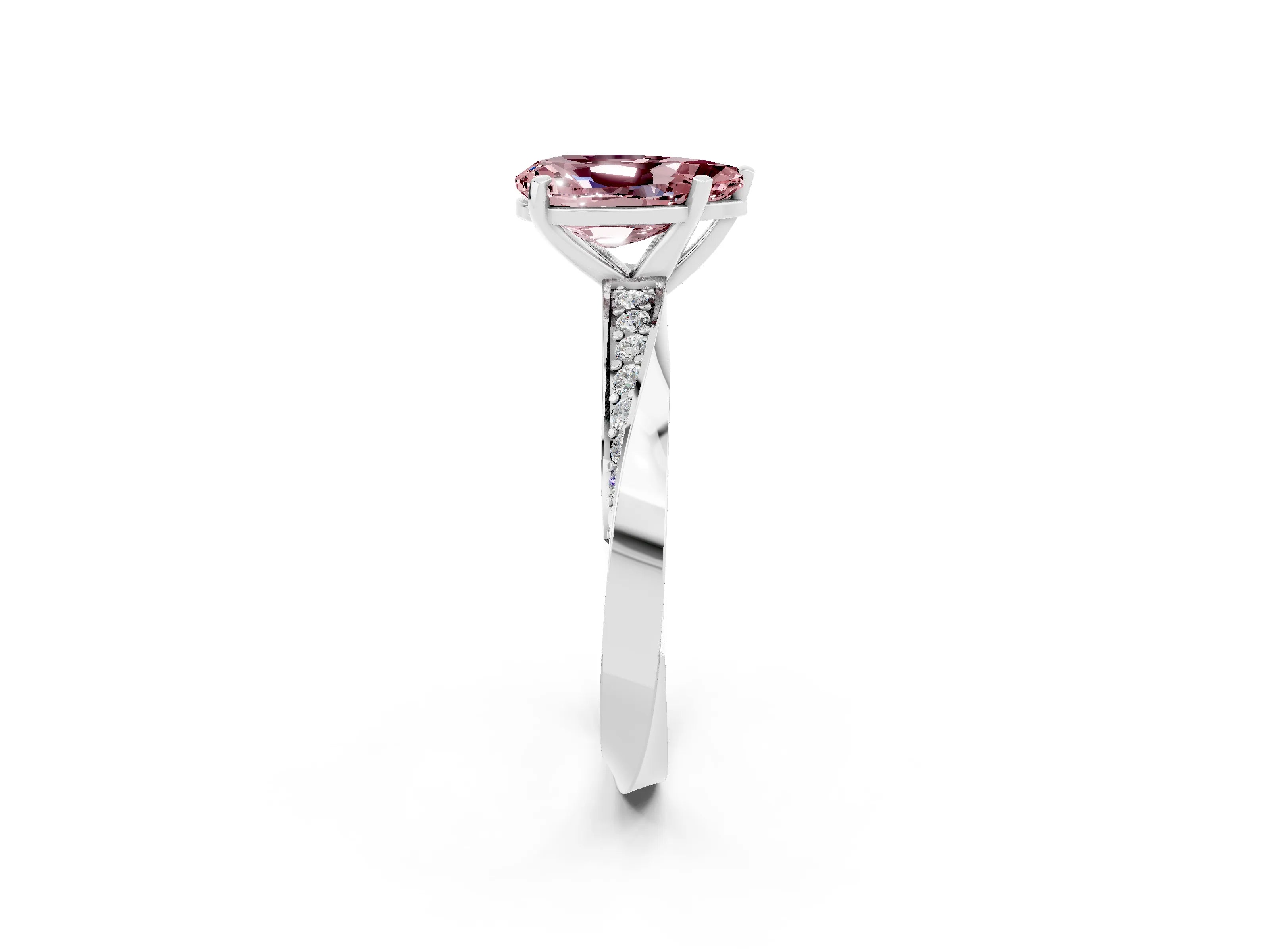 White gold Pear Cut Morganite Engagement Ring with Side Stone Accents and Four-Prong Setting_29
