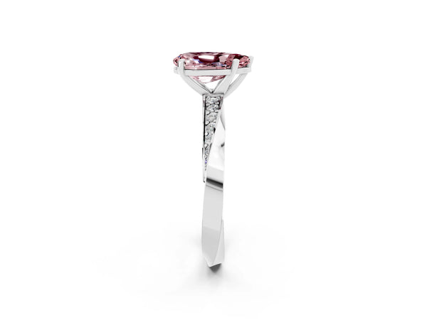 Platinum Pear Cut Morganite Engagement Ring with Side Stone Accents and Four-Prong Setting