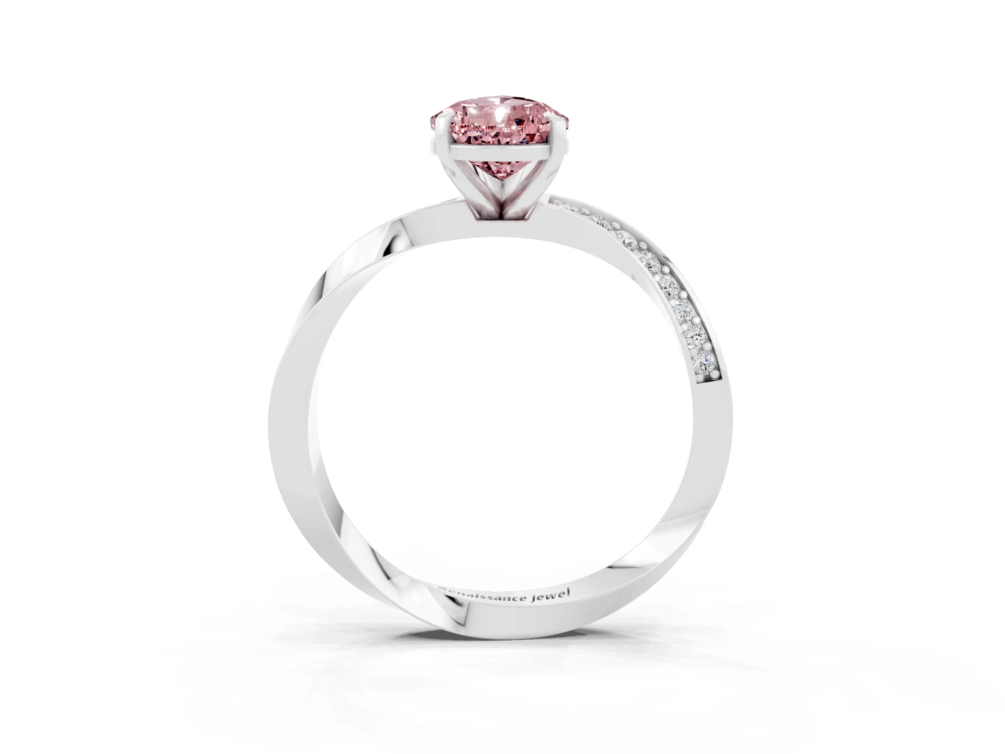 White gold Pear Cut Morganite Engagement Ring with Side Stone Accents and Four-Prong Setting_30