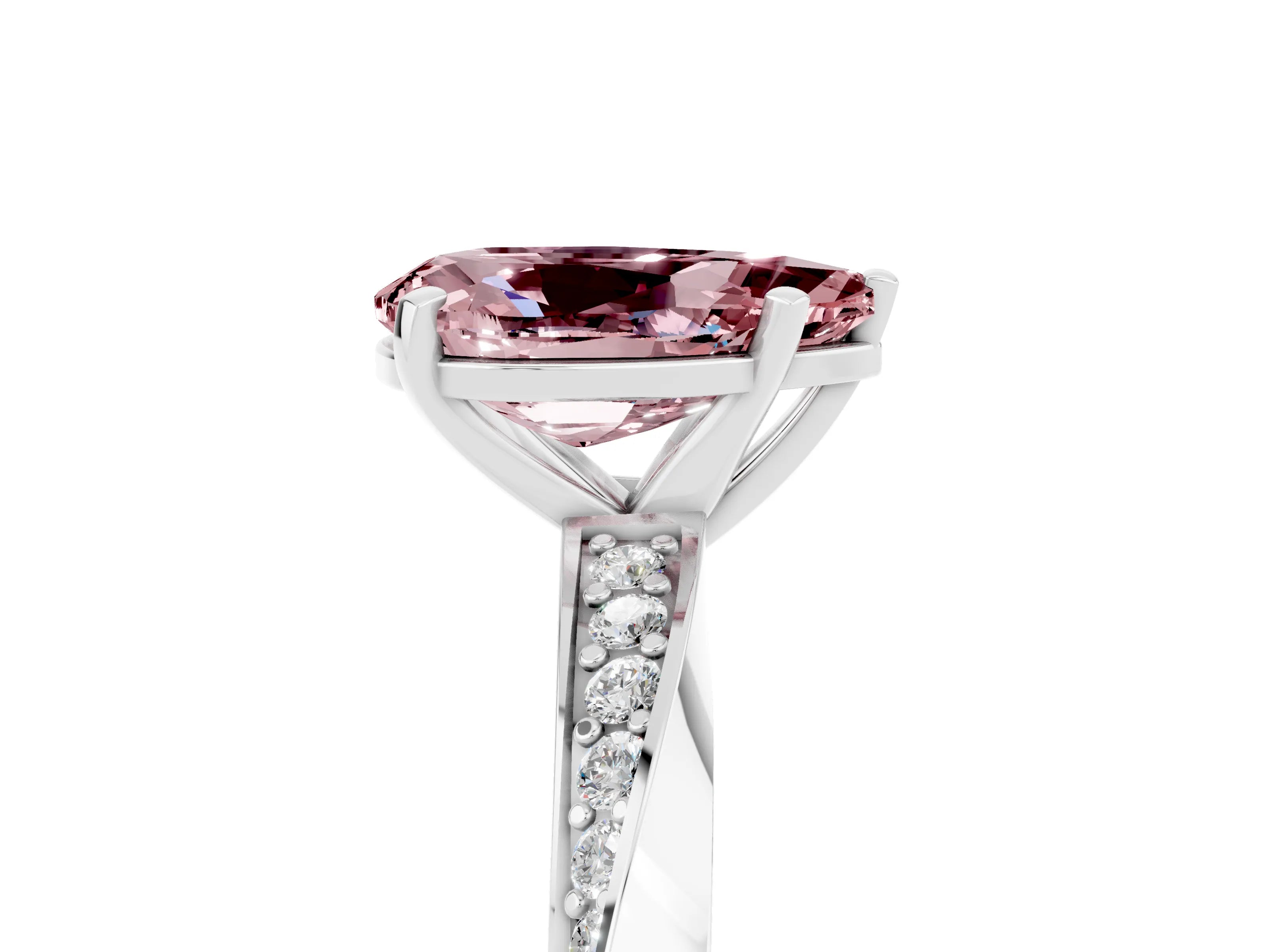 White gold Pear Cut Morganite Engagement Ring with Side Stone Accents and Four-Prong Setting_32