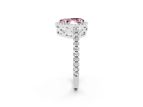 White gold Pear Cut Morganite Halo Engagement Ring with Pavé Band and Prong Setting_14