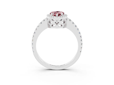 White gold Pear Cut Morganite Halo Engagement Ring with Pavé Band and Prong Setting_15