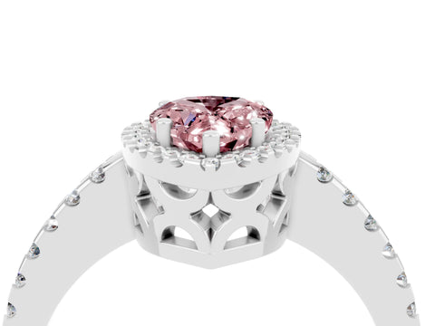 White gold Pear Cut Morganite Halo Engagement Ring with Pavé Band and Prong Setting_16