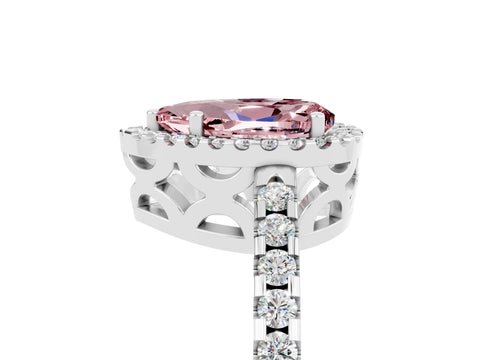 White gold Pear Cut Morganite Halo Engagement Ring with Pavé Band and Prong Setting_17