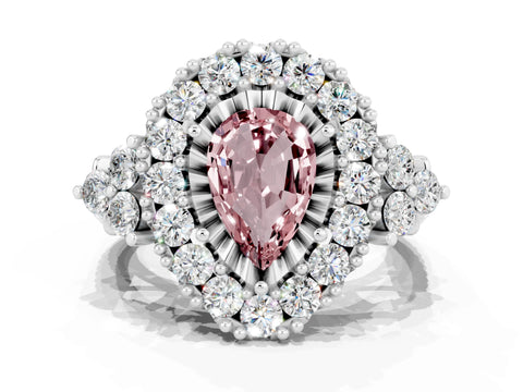 White gold Pear Cut Morganite Halo Ring with Pavé Band and Four-Prong Setting_12