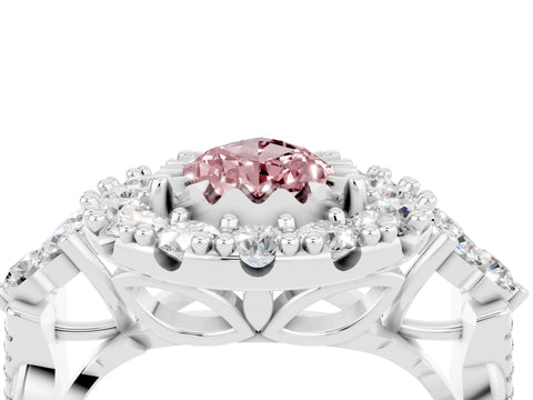 White gold Pear Cut Morganite Halo Ring with Pavé Band and Four-Prong Setting_16