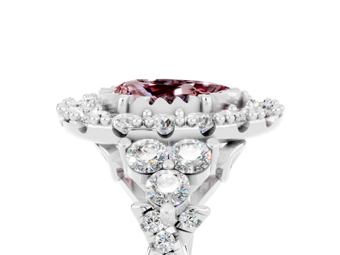 White gold Pear Cut Morganite Halo Ring with Pavé Band and Four-Prong Setting_17