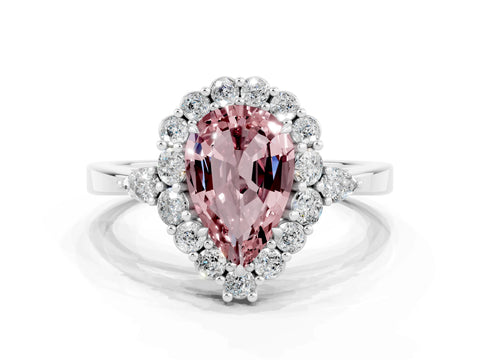 White gold Pear Cut Morganite Halo Ring with Pear Side Stones and Prong Setting_43