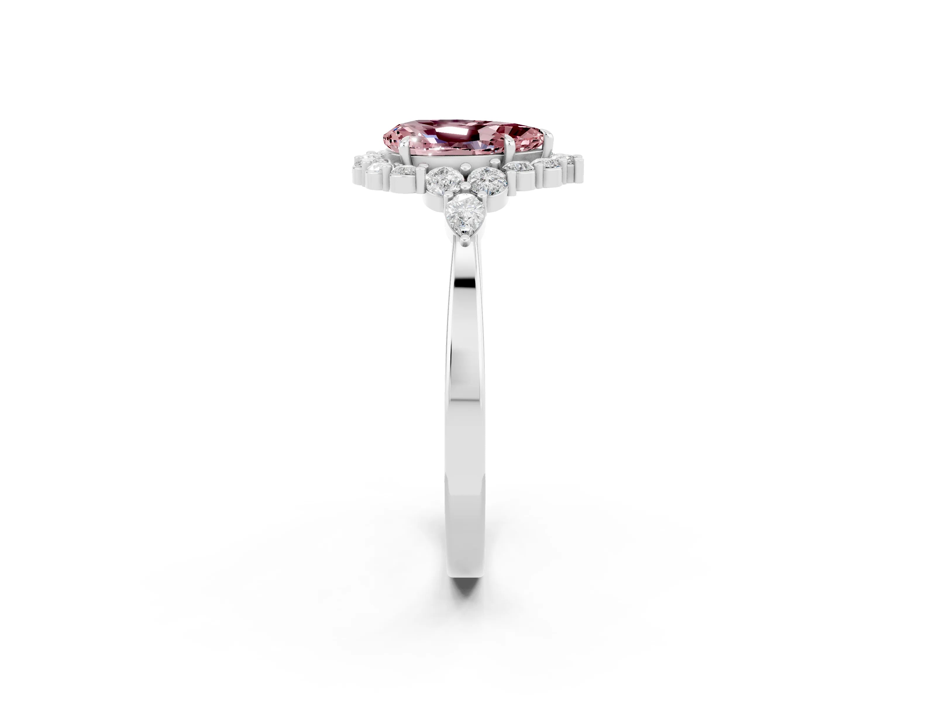 White gold Pear Cut Morganite Halo Ring with Pear Side Stones and Prong Setting_50