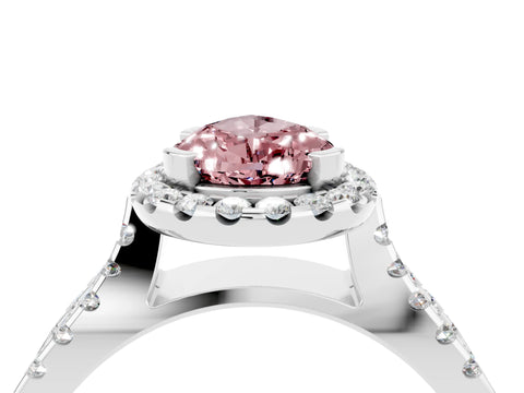 White gold Pear Cut Morganite Halo Ring with Split Shank Pavé Band and Prong Setting_4