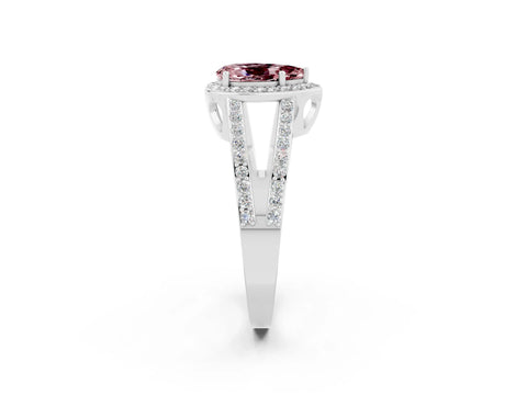 White gold Pear Cut Morganite Halo Ring with Split Shank U-Prong Band and Four-Prong Setting_2