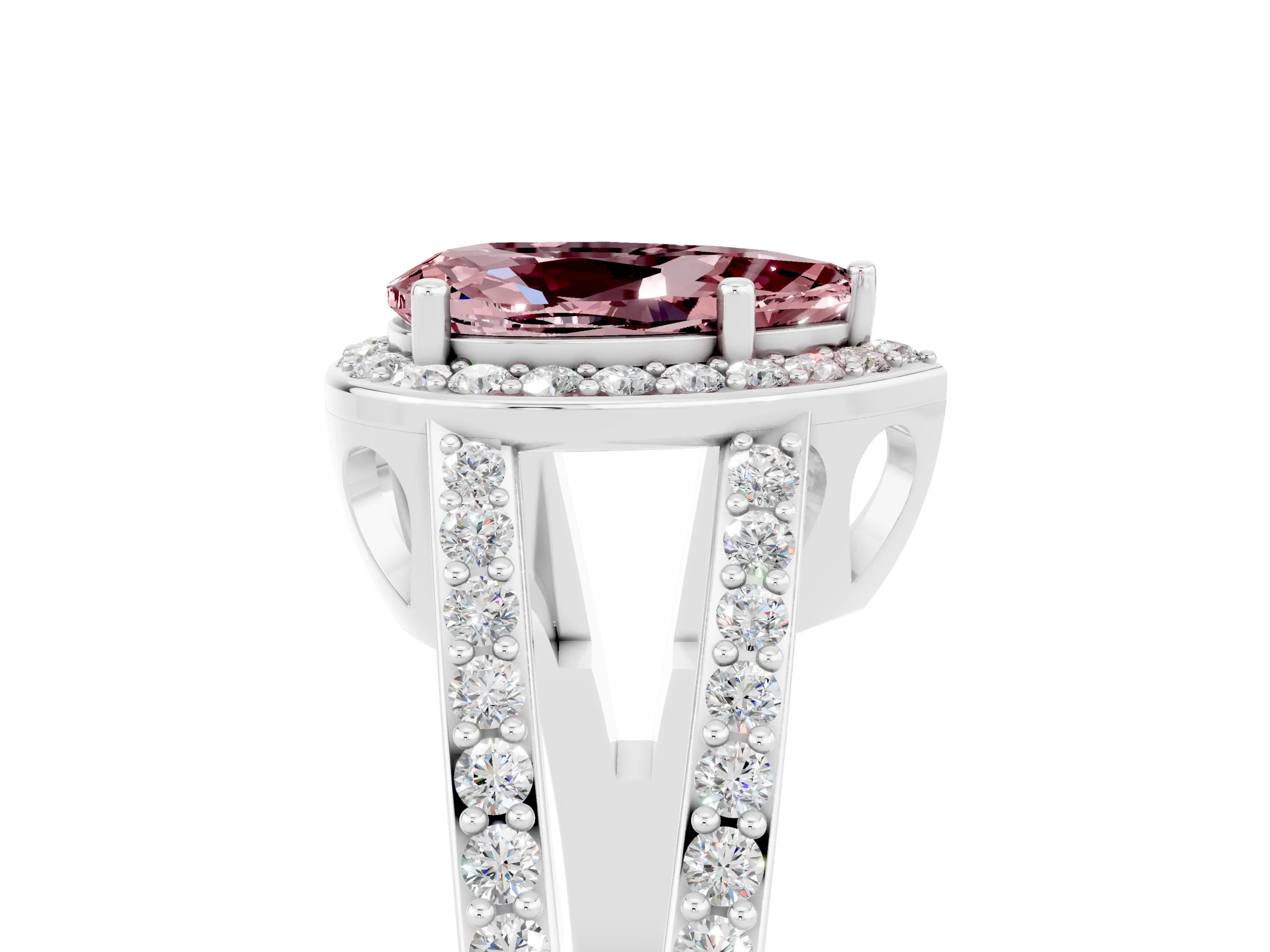White gold Pear Cut Morganite Halo Ring with Split Shank U-Prong Band and Four-Prong Setting_5