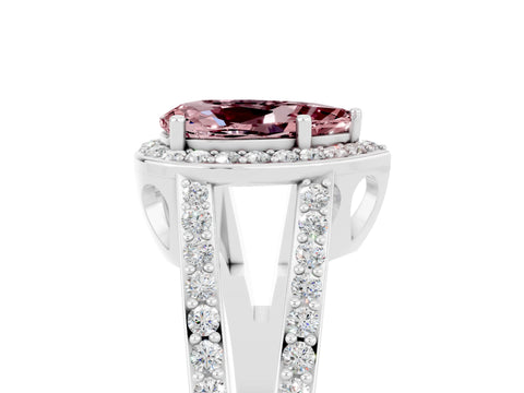 White gold Pear Cut Morganite Halo Ring with Split Shank U-Prong Band and Four-Prong Setting_5