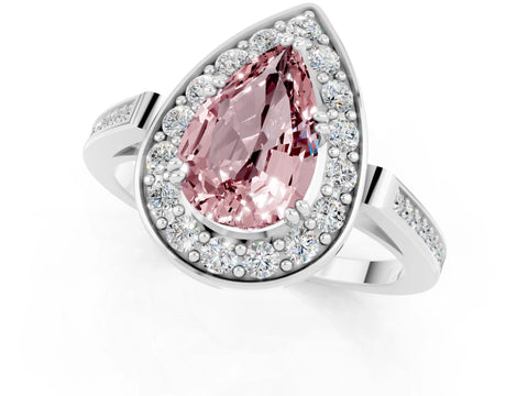 White gold Pear Cut Morganite Halo Ring with Split Shank and Four-Prong Setting_13