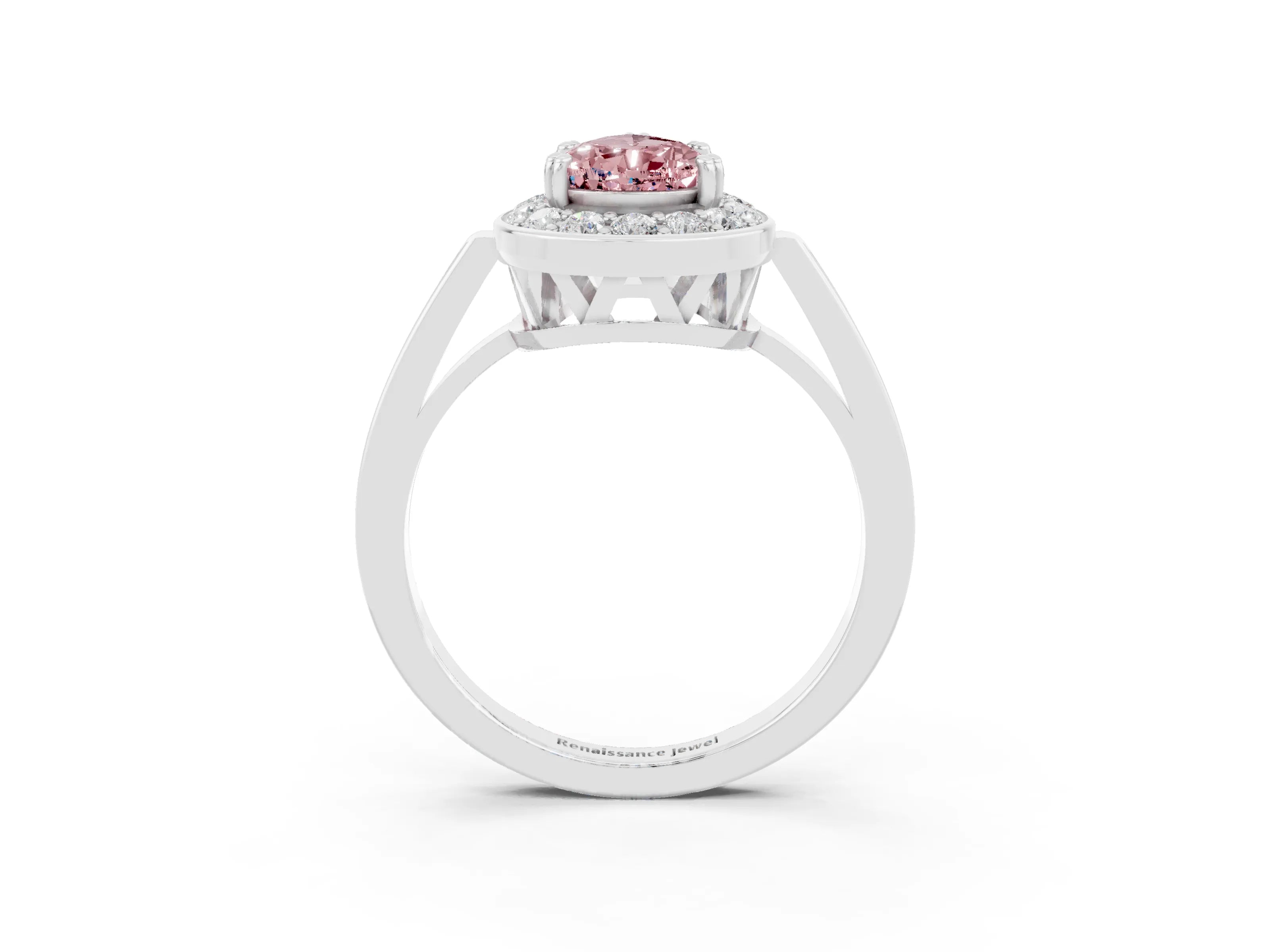 White gold Pear Cut Morganite Halo Ring with Split Shank and Four-Prong Setting_15