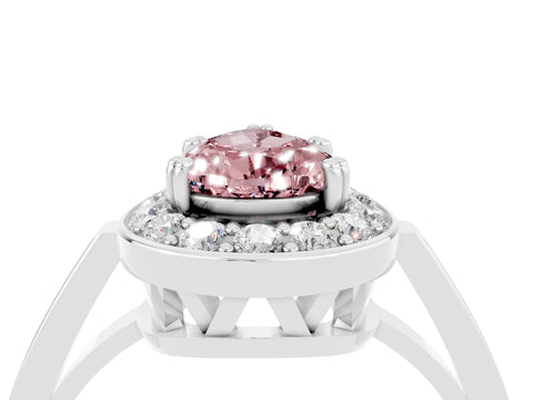 White gold Pear Cut Morganite Halo Ring with Split Shank and Four-Prong Setting_16