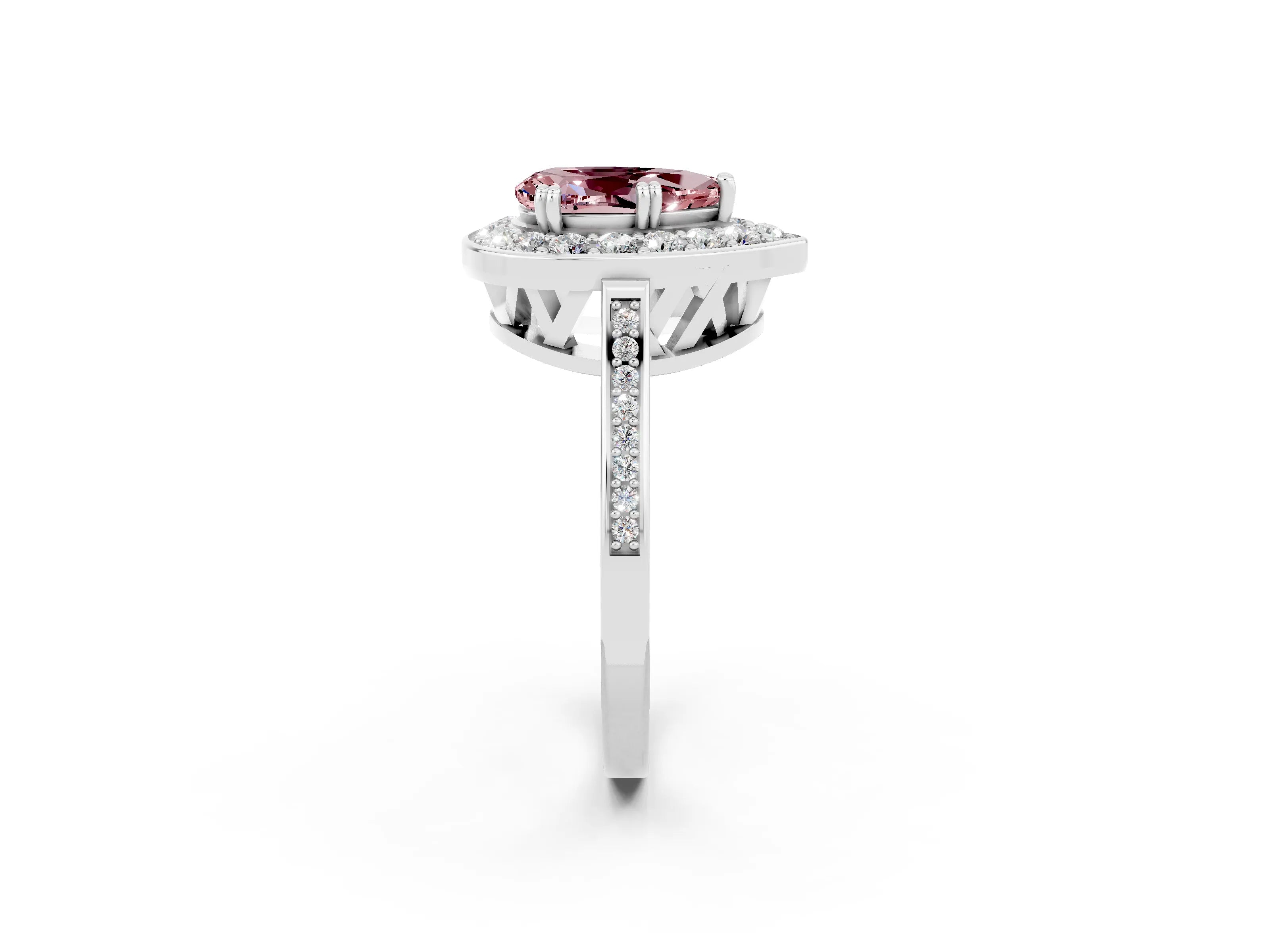 White gold Pear Cut Morganite Halo Ring with Split Shank and Four-Prong Setting_2