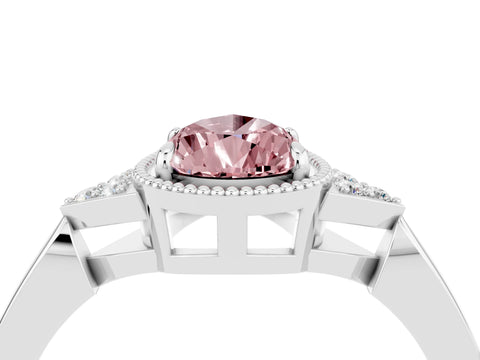 White gold Pear Cut Morganite Halo Ring with Tapered Band and Four-Prong Setting_4