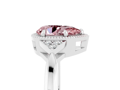 White gold Pear Cut Morganite Halo Ring with Tapered Band and Four-Prong Setting_5