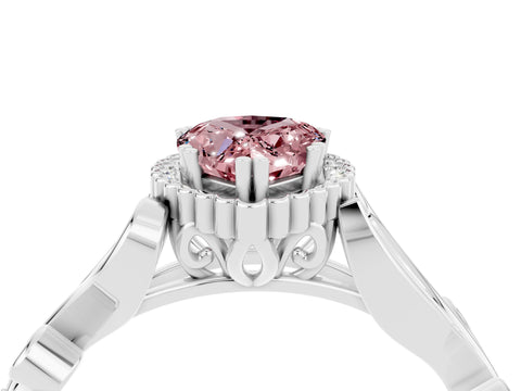White gold Pear Cut Morganite Halo Ring with Vintage Split Shank and Four-Prong Setting_4
