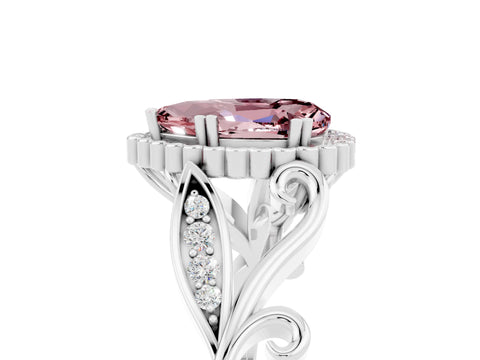 White gold Pear Cut Morganite Halo Ring with Vintage Split Shank and Four-Prong Setting_5
