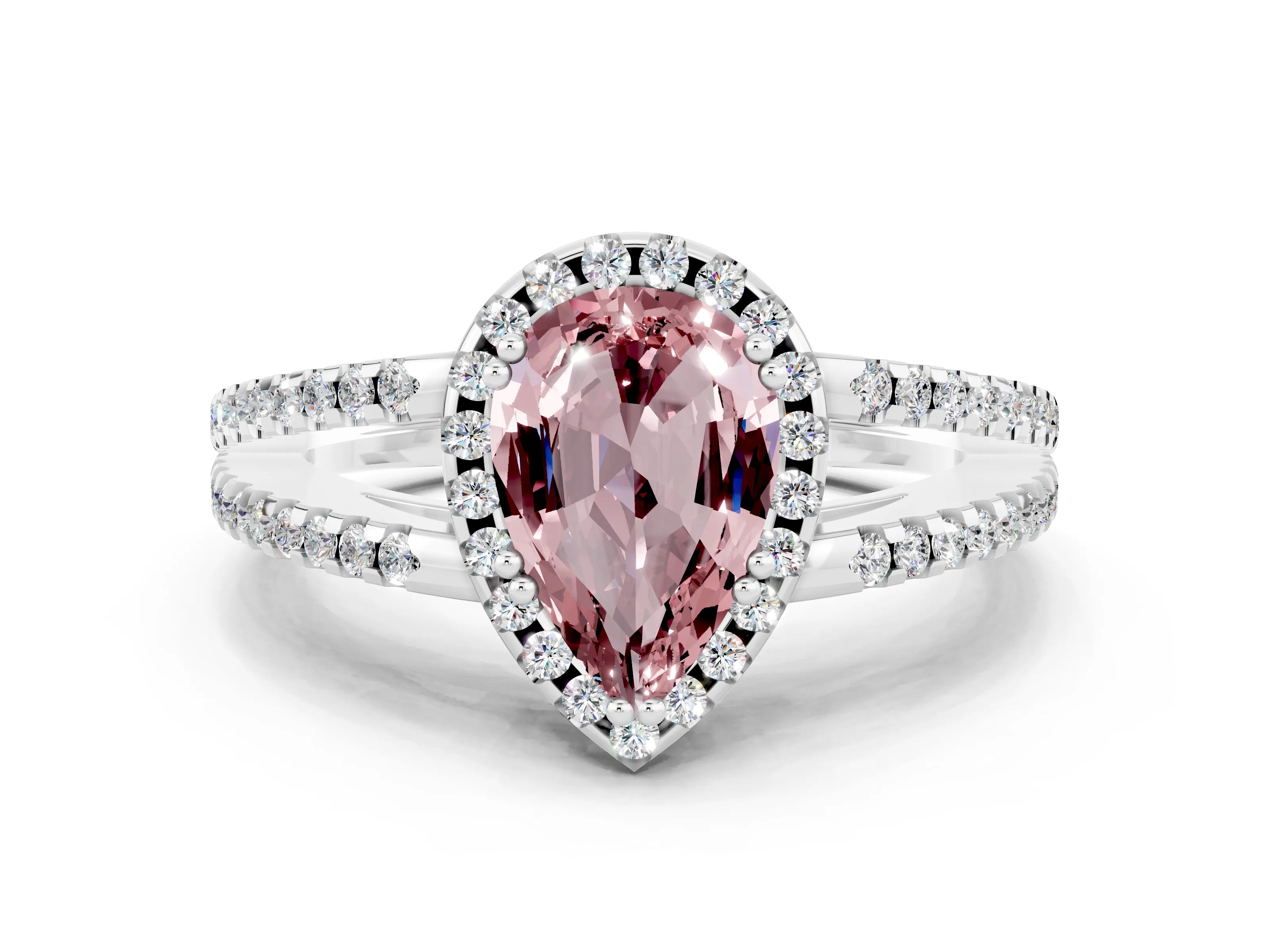 White gold Pear Cut Morganite Halo Split Shank Engagement Ring_12