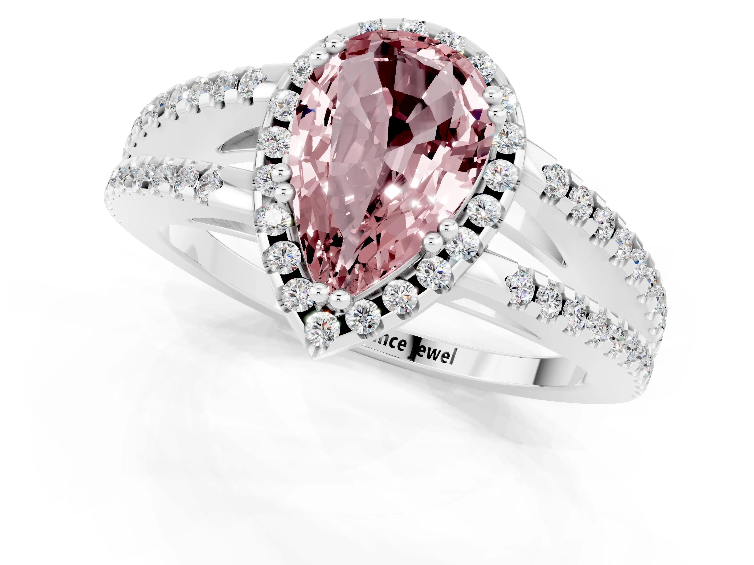 White gold Pear Cut Morganite Halo Split Shank Engagement Ring_13