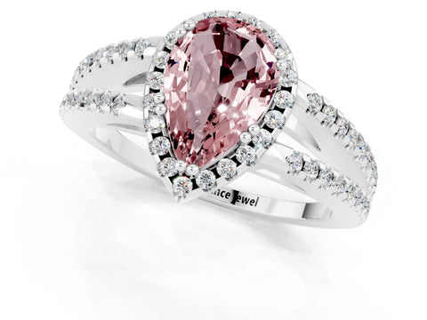 White gold Pear Cut Morganite Halo Split Shank Engagement Ring_13