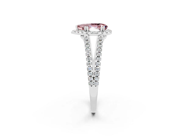 Silver Pear Cut Morganite Halo Split Shank Engagement Ring