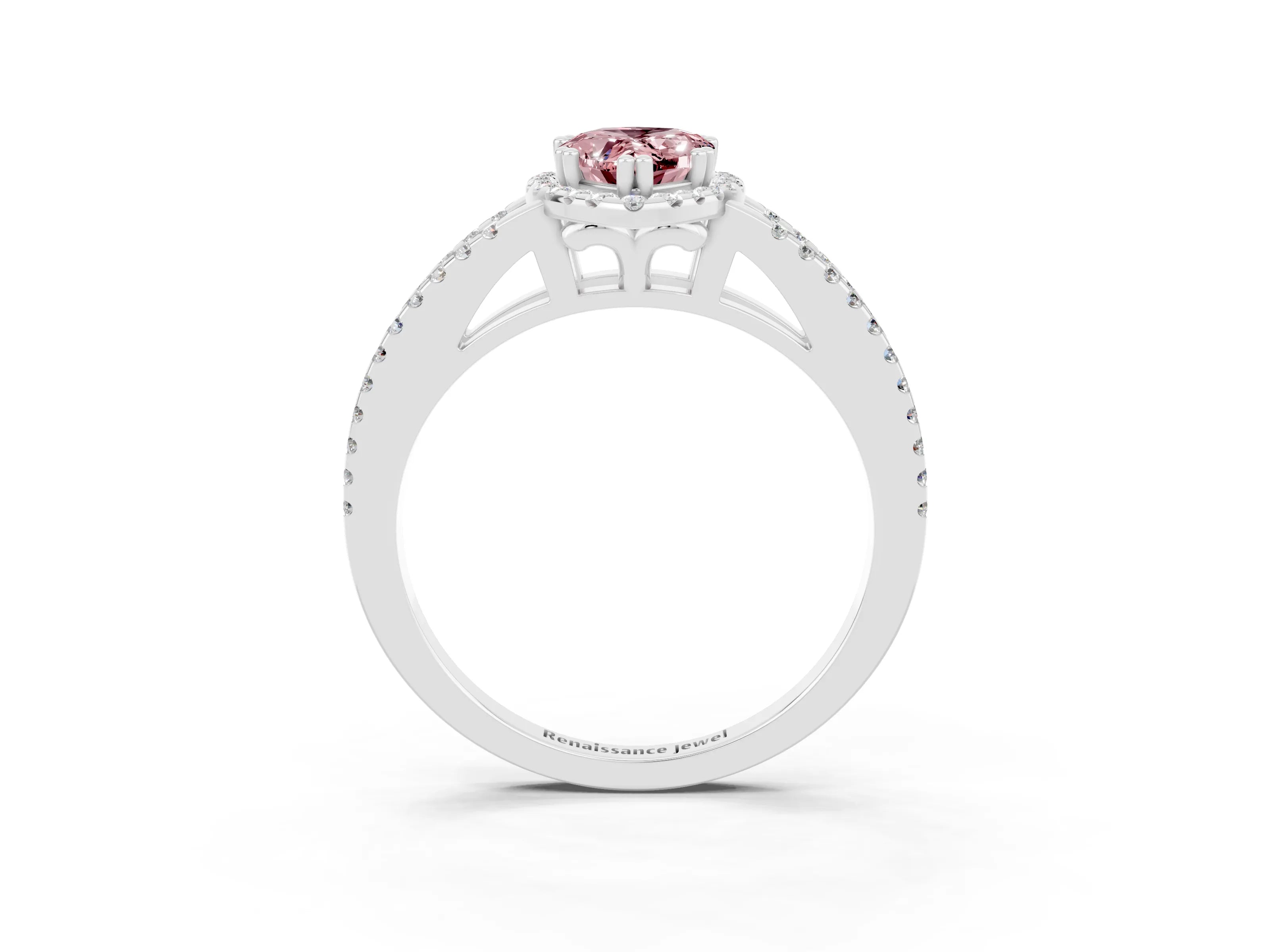 White gold Pear Cut Morganite Halo Split Shank Engagement Ring_15