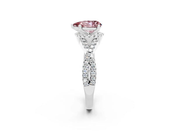 Platinum Pear Cut Morganite  Halo Twist Band Solitaire Prong Setting Ring