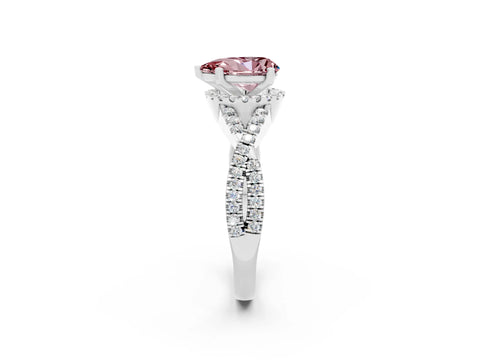 White gold Pear Cut Morganite Halo Twist Band Solitaire Prong Setting Ring_2