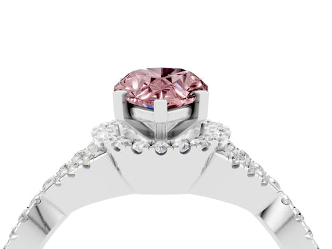 White gold Pear Cut Morganite Halo Twist Band Solitaire Prong Setting Ring_4