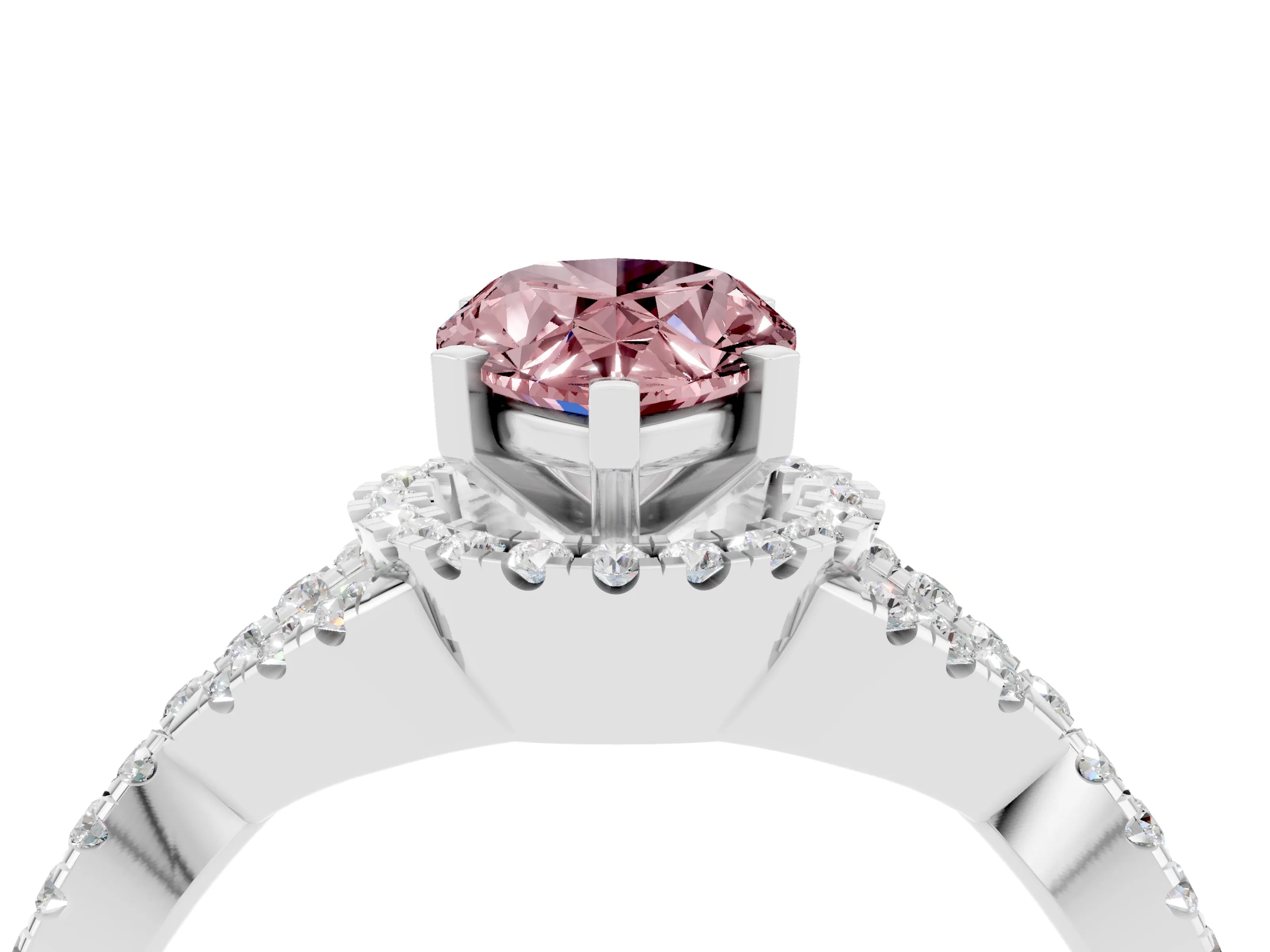 White gold Pear Cut Morganite Halo Twist Band Solitaire Prong Setting Ring_4
